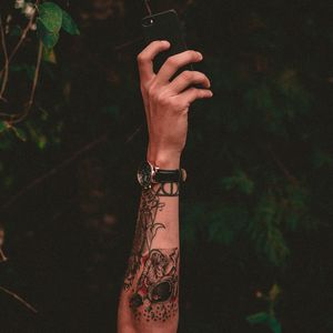 Preview wallpaper hand, tattoo, phone, watch