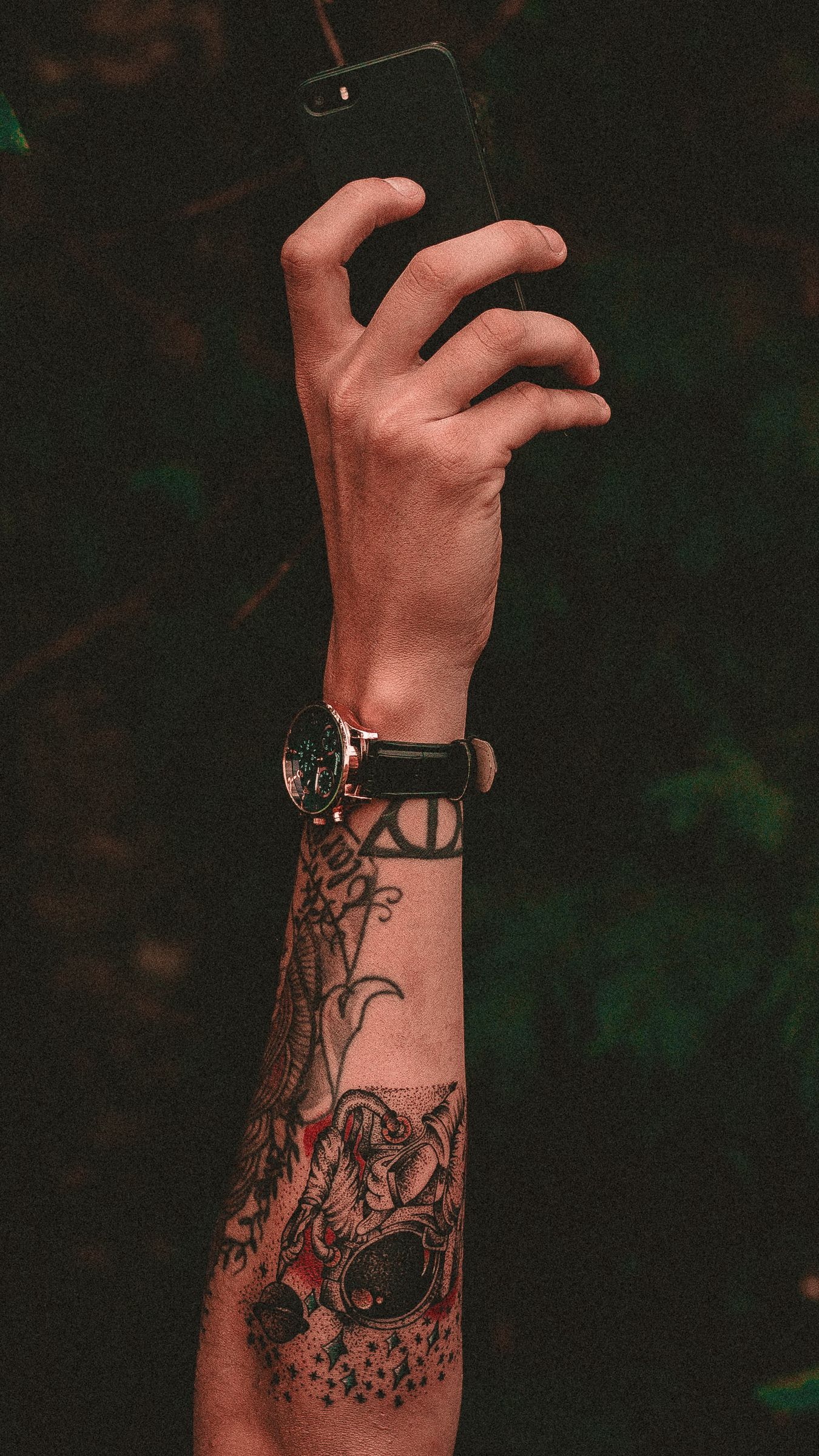 Download wallpaper 1350x2400 hand, tattoo, phone, watch iphone 8+/7+/6s+/6+  for parallax hd background