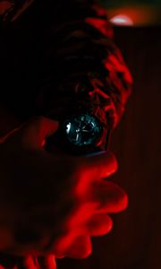 Preview wallpaper hand, watch, backlight, red, dark