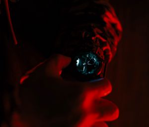 Preview wallpaper hand, watch, backlight, red, dark