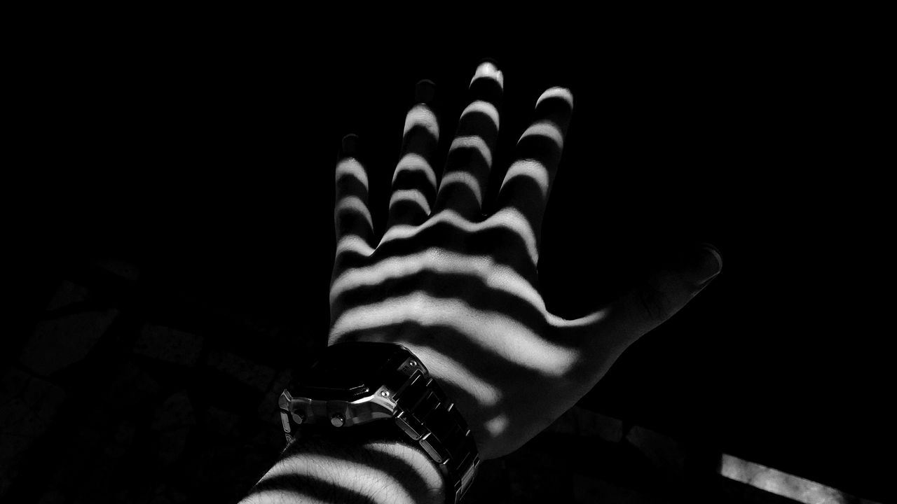 Wallpaper hand, watch, bw, stripes, shadow