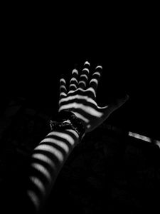 Preview wallpaper hand, watch, bw, stripes, shadow