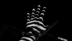 Preview wallpaper hand, watch, bw, stripes, shadow