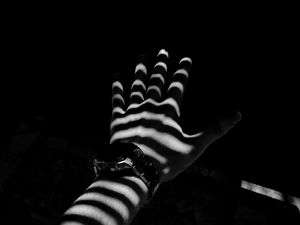 Preview wallpaper hand, watch, bw, stripes, shadow