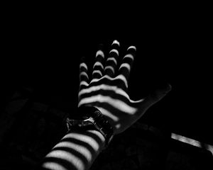 Preview wallpaper hand, watch, bw, stripes, shadow