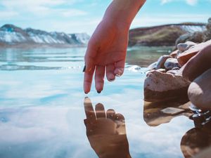 Preview wallpaper hand, water, touch, reflection