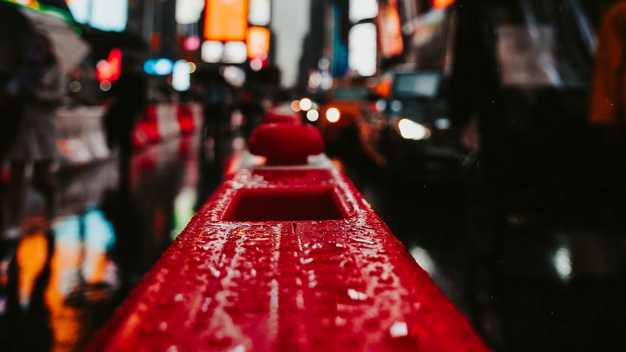 Wallpaper handrail, wet, focus, city, blur