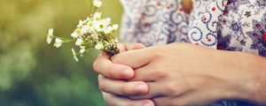 Preview wallpaper hands, bouquet, flowers, girl