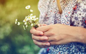 Preview wallpaper hands, bouquet, flowers, girl