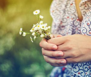 Preview wallpaper hands, bouquet, flowers, girl