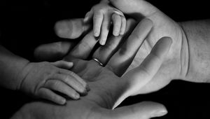 Preview wallpaper hands, child, family, bw