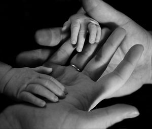 Preview wallpaper hands, child, family, bw