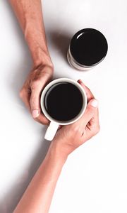 Preview wallpaper hands, coffee, cup, couple, minimalism