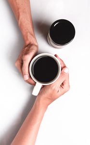 Preview wallpaper hands, coffee, cup, couple, minimalism