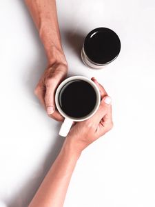 Preview wallpaper hands, coffee, cup, couple, minimalism