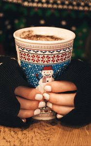 Preview wallpaper hands, coffee, sweater, christmas