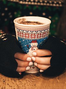 Preview wallpaper hands, coffee, sweater, christmas