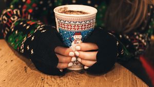 Preview wallpaper hands, coffee, sweater, christmas