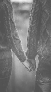 Preview wallpaper hands, couple, bw, sweater, tenderness