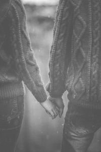 Preview wallpaper hands, couple, bw, sweater, tenderness