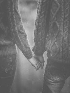 Preview wallpaper hands, couple, bw, sweater, tenderness