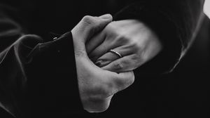 Preview wallpaper hands, couple, bw, love, romance, tenderness