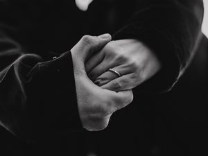Preview wallpaper hands, couple, bw, love, romance, tenderness
