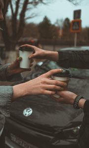 Preview wallpaper hands, cups, coffee
