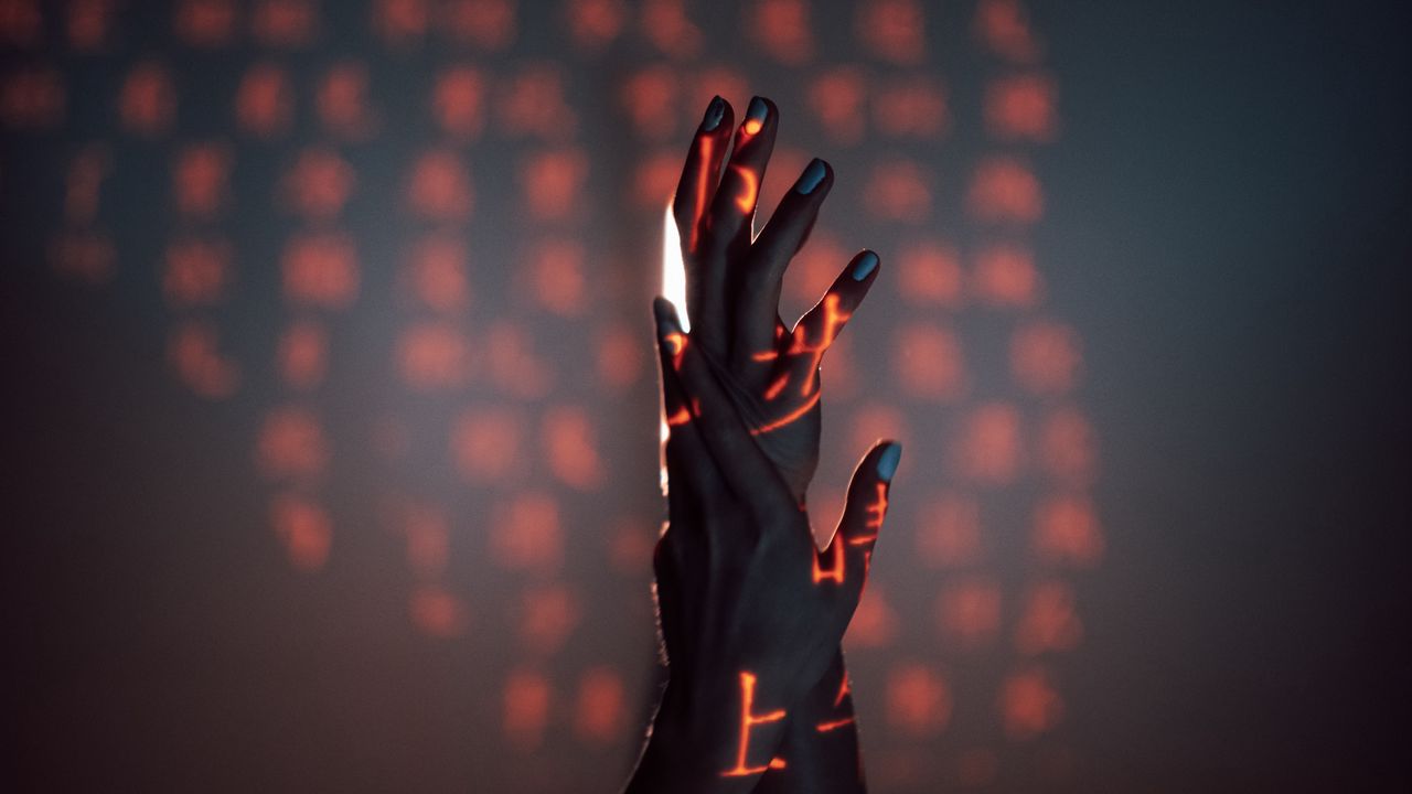 Wallpaper hands, fingers, hieroglyphs, light