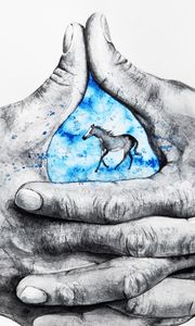 Preview wallpaper hands, fingers, horse, drawing, art