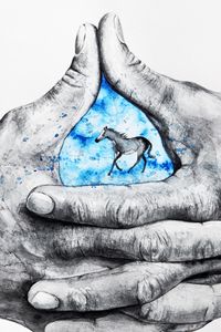 Preview wallpaper hands, fingers, horse, drawing, art