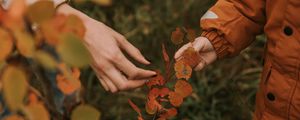 Preview wallpaper hands, fingers, leaves, branches, autumn