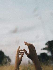 Preview wallpaper hands, fingers, sky, nature