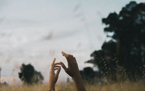 Preview wallpaper hands, fingers, sky, nature