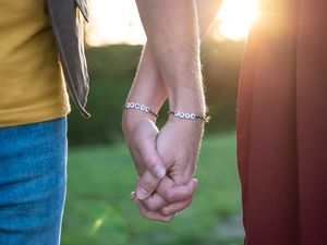 Preview wallpaper hands, fingers, touch, bracelets, couple