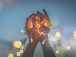 Preview wallpaper hands, garlands, glare, lights, holiday