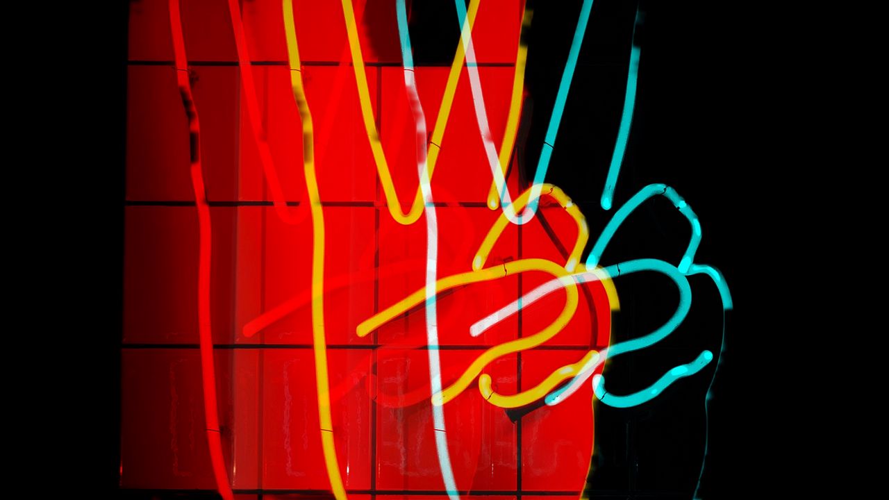 Wallpaper hands, gesture, neon, dark
