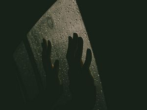Preview wallpaper hands, glass, drops, rain, dark