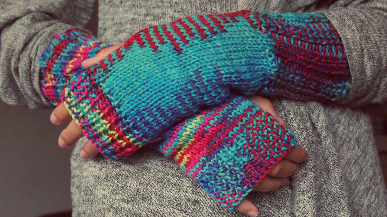 Wallpaper hands, gloves, knitted, bright