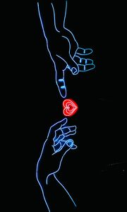 Preview wallpaper hands, heart, neon, glow, fingers, touch, dark