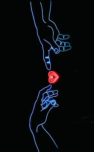 Preview wallpaper hands, heart, neon, glow, fingers, touch, dark