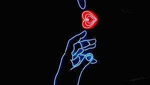 Preview wallpaper hands, heart, neon, glow, fingers, touch, dark