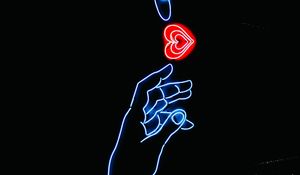 Preview wallpaper hands, heart, neon, glow, fingers, touch, dark