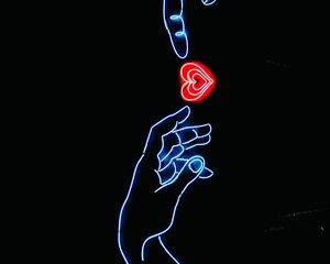 Preview wallpaper hands, heart, neon, glow, fingers, touch, dark