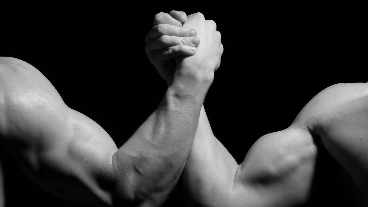 Wallpaper hands, men, wrestling, biceps, black and white, arm wrestling