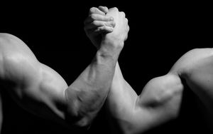 Preview wallpaper hands, men, wrestling, biceps, black and white, arm wrestling