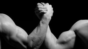 Preview wallpaper hands, men, wrestling, biceps, black and white, arm wrestling