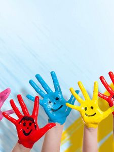 Preview wallpaper hands, paint, children, happiness, positive, smile