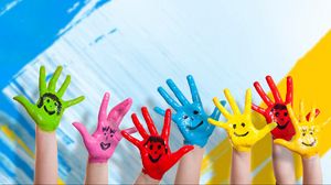 Preview wallpaper hands, paint, children, happiness, positive, smile