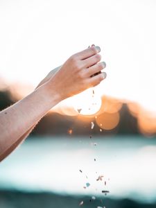 Preview wallpaper hands, pebbles, stones, movement, macro
